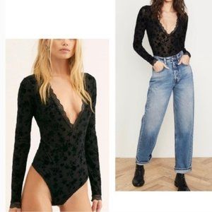 Free People Babes in Bandeaus Bodysuit Black Lace combo Small